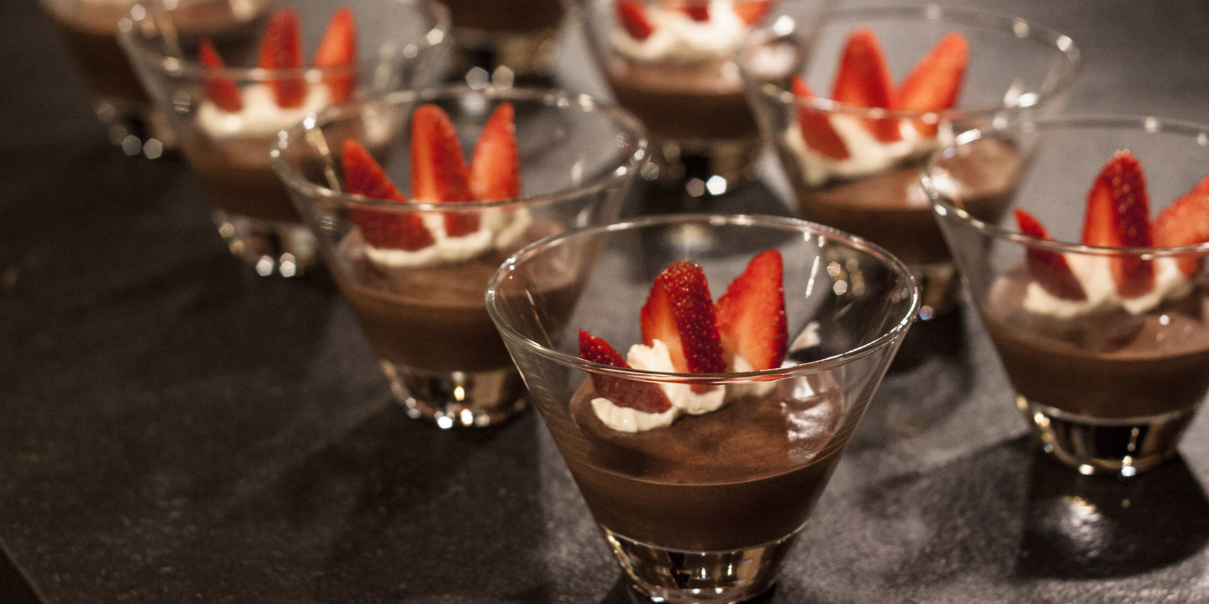 Homemade chocolate mousse with strawberrys